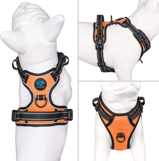 PHOEPET No Pull Dog Harnesses for Small Puppies Reflective Adjustable Front Clip Vest with 2 Metal Leash Clips and Soft Handle(XS, Orange)
