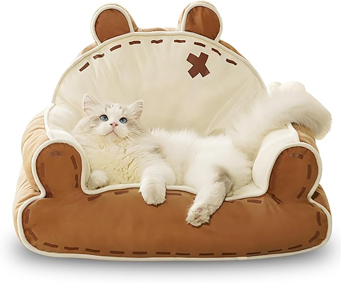 寵幸 Cat Couch Bed for Indoor Cats, Cute Couch for Pets, Shape Design Cat Sofa Bed with Bear Ear, Fluffy Pet Beds with Non-Slip Bottom, Up to 20 lbs, 25 inches