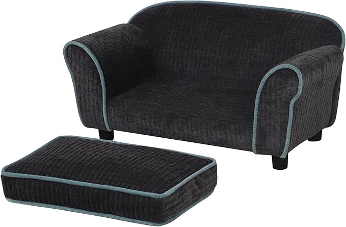 Pet Sofa/Dog Bed With Luxury Striped Fleece, Animal Sleeping Bed, Small Dog and Cat Couch (Dark Black)