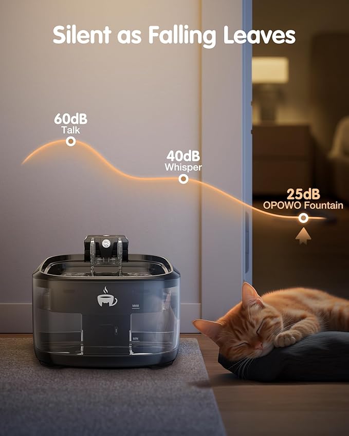 Wireless Cat Water Fountain, 108oz/3.2L Cat Water Fountain Battery Operated with 3 Modes, 5000mAh Battery, Ultra Quiet Motion Sensor Pet for Cats, Black