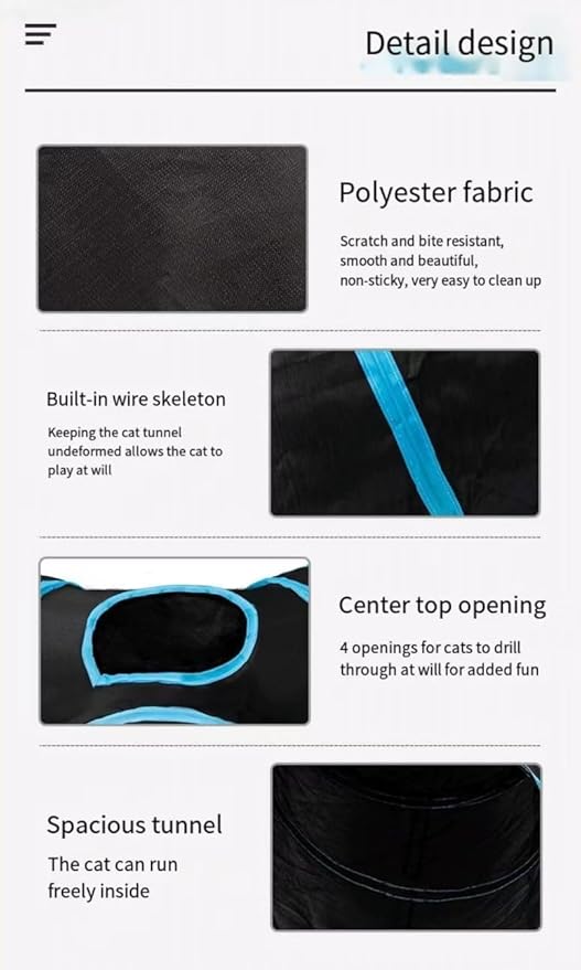 Collapsible Cat Tunnel Threeway Folding Large Cat Tube with Game Ball,Y-Shaped Game Tunnel Toy,Interactive Toy Maze House4-Channel Durable Pet Play Tube for Indoor Cats