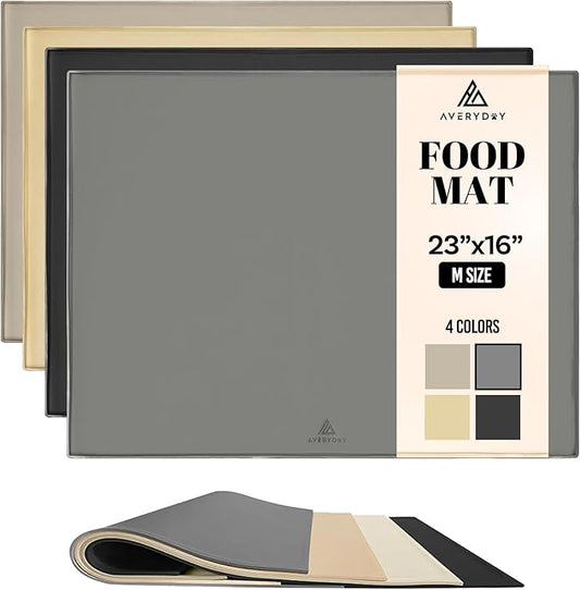 AVERYDAY 23x16'' Silicone Dog Mat for Food and Water, 0.63'' Edge Dog Food Bowl Mats for Floor Waterproof, Dogs Water Mat for Sloppy Drinker, Non Slip Rubber Pet Feeding Mats for Indoor Dogs and Cats