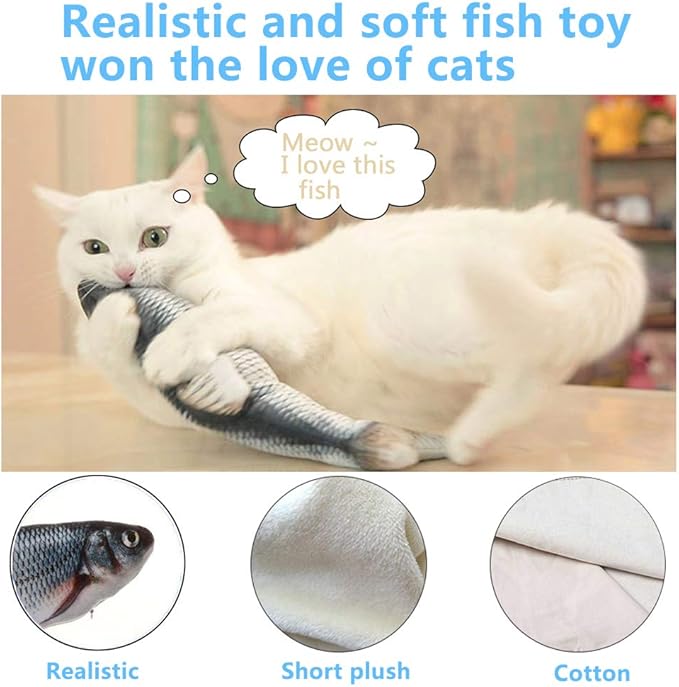 Tocirelo Cat Toys Flopping Fish with Catnip, Moving Cat Toy Interactive for Indoor Cats, Kitten Kicker Floppy Dog Toy, 11" Electric Realistic Plush Wiggle Fish for Kitty Exercise