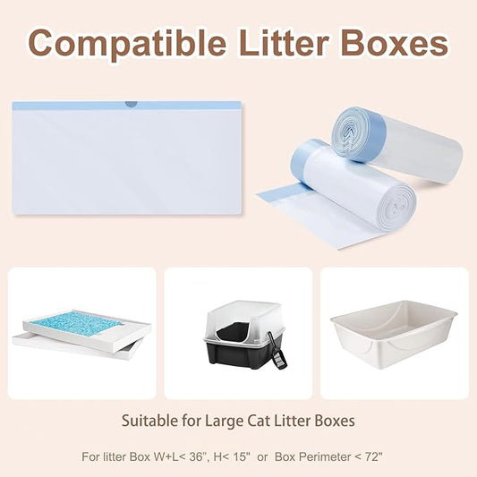 24 Pack Litter Box Liners Compatible with Safe Pets Scoopfree Cat Litter Box Tray Refill, Large Cat Waste Poop Bags with Anti-scratch Cardboard and Drawstring Heavy Tear-resistant- 37" x 16"