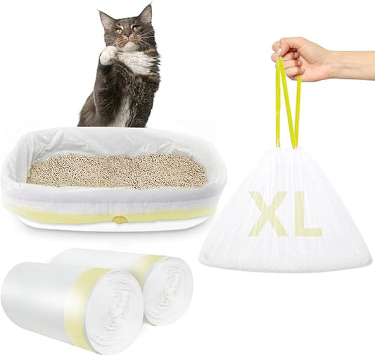 48 PACK Jumbo Cat Litter Box Liners, Tear Resistant Heavy Duty Cat Litter Bags with Drawstring, Pre-Separated for Easy Access, Easy Cleanup