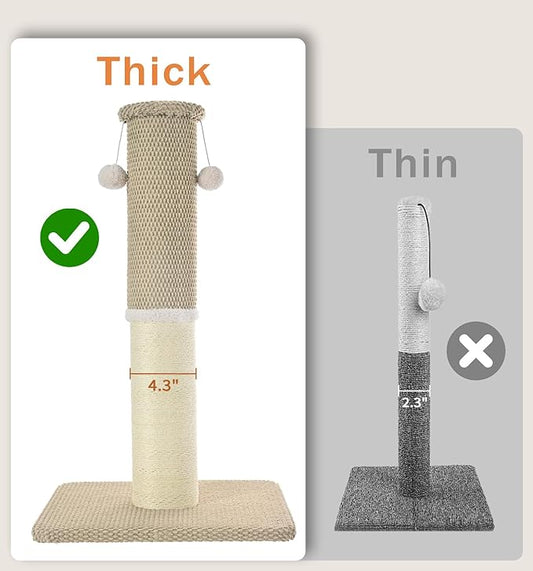 Made4Pets Tall Cat Scratching Post, Heavy Duty and Thicker Scratching Posts for Indoor Cats Adults, 23.6" Natural Sisal Cat Scratcher with Hanging Balls, Sturdy Base Cat Scratch Post, Beige