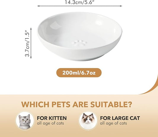 5.7'' Ceramic Wide Whisker Friendly Cat Dishes, Set of 3 Ceramic Cat Bowls, 3 Colors Indoor Kitten Feeding Food& Water Dish to Prevent Whisker Fatigue(3 Pcs)