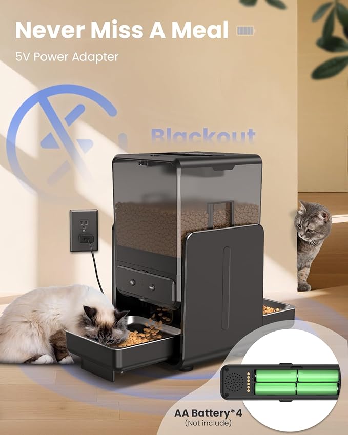Automatic Cat Feeder with 5G WiFi for 2 Cats, Adjustable Height for Small Pets, Dual Bowls, 20 Cups/5L Dry Food Auto Pet Dispenser, Voice Record, Timed Cat Feeder with APP Control