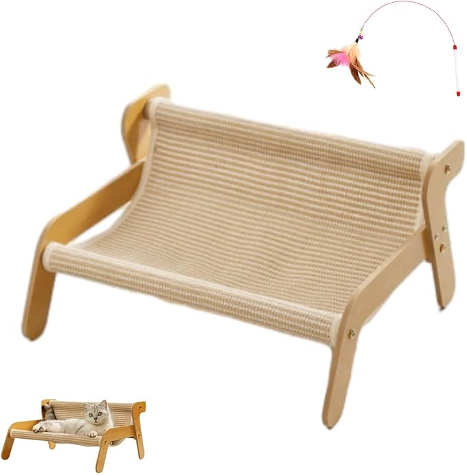 Mellowkin Cat Scratcher Couch, Stylish 2-in-1 Wavy Sisal Lounge Chair and Rocker, Durable Scratching Furniture for Indoor Cats (Linen Style)