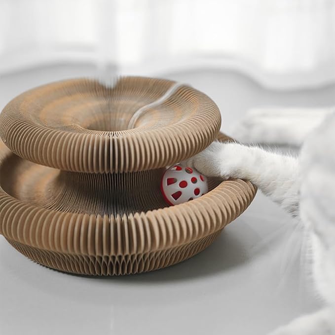 2pcs Magic Organ Cat Scratcher Board, Kitten Interactive Ball Scratching Pad Cardboard Accordion, Foldable Kitty Small Animals Scratch Post Cat Toy for Feline Physical Exercise Entertainment