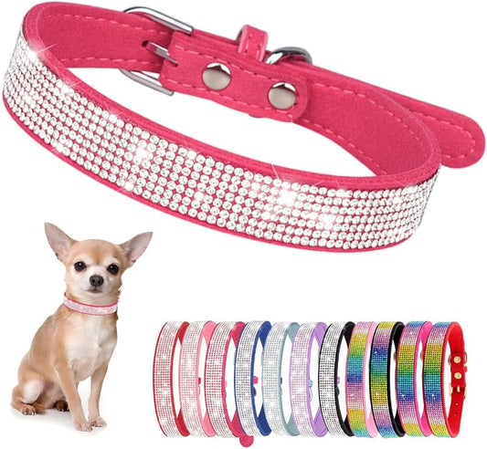 Rhinestone Dog Collar for Small Dogs, Bling Diamond Fancy Crystal Glitter Pretty Jewel Pet Puppy Collars for XXS XS Small Medium Large Breed Girl Dogs Female Cats Kitten, Hot Pink S