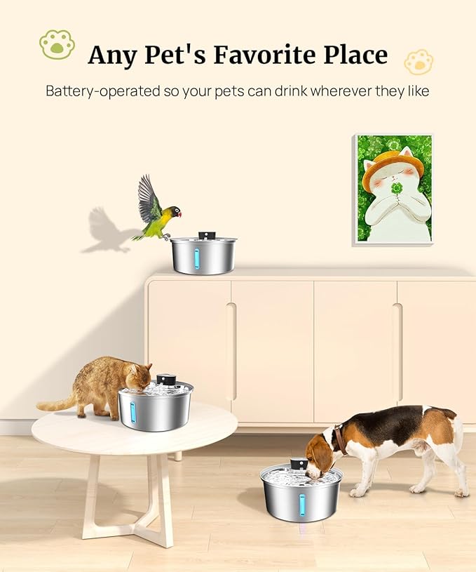 Dog Water Fountain for Large Dogs, 2025 Upgraded Fully Stainless Steel Automatic Dog Water Bowl Dispenser - 3 Work Modes, 6000mAh Battery Operated Dog Water Fountain Cordless - 7L/1.8Gal/236oz