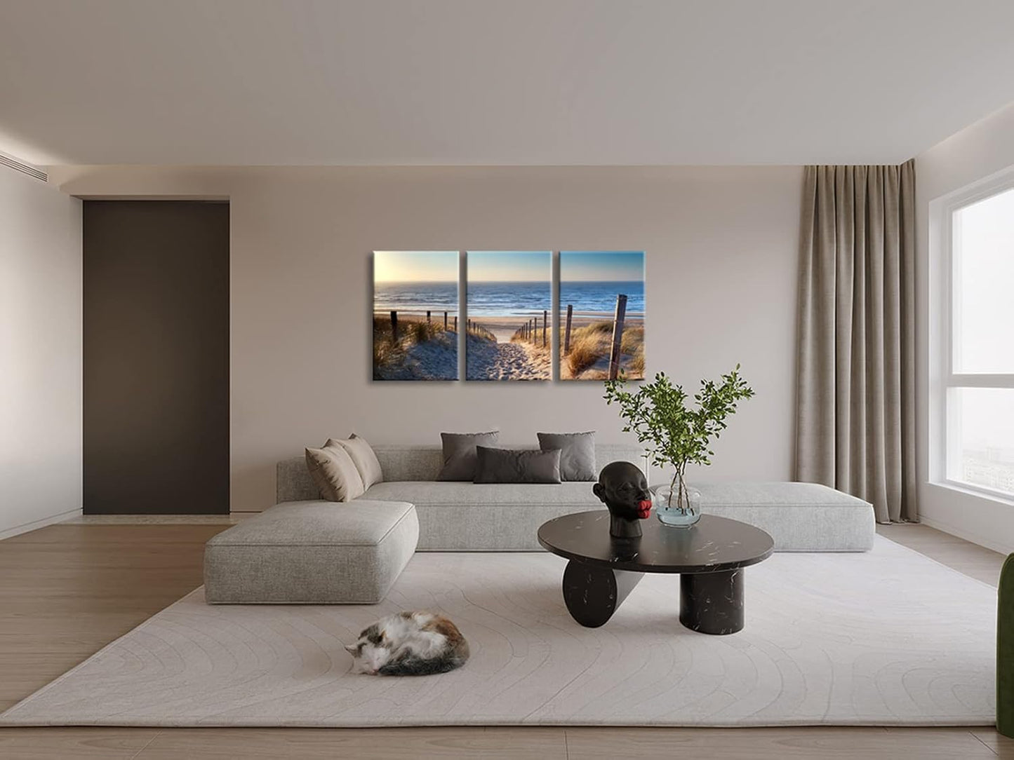 Wieco Art 3 Piece Beach Coastal Sand Dune Canvas Prints Modern Stretched Wall Art Seascape Pictures Paintings for Living Room Bedroom Home Decorations Landscape Artwork