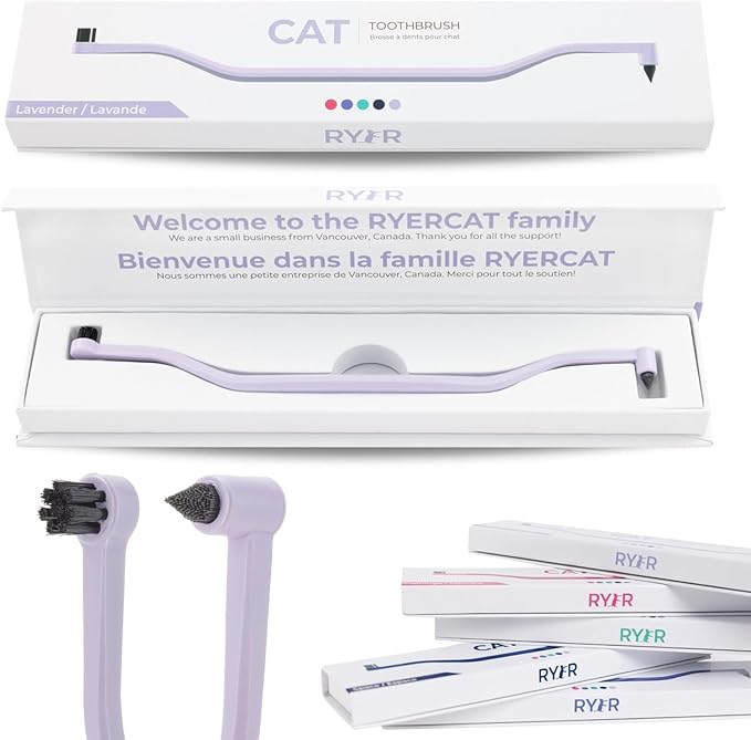 RYERCAT Set of 2 Dual Sided Cat Toothbrush - Kitten Toothbrush with Micro Head to fit into Cat/Kittens Mouth - Cat Dental Care Supplies - Pet Toothbrush for Cats(Lavender Purple & Ocean Blue)