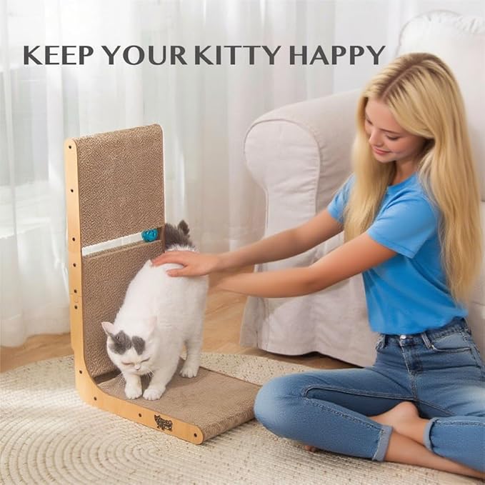 Cat Scratcher Scratching Post with 2 Cat Ball Toy Track Scratchers for Indoor Cats Scratching Board Cardboard L Shaped Scratch Pad for Cats as Beds & Furniture