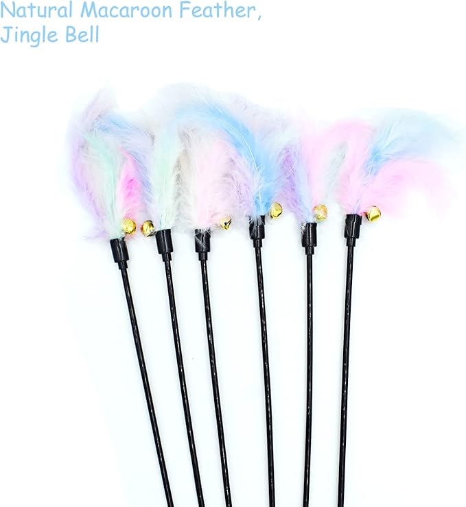 IUHKBH Cat Wands, 6 PCS Colorful Feather Wand with Bell Interactive Cat Toys, Safe for Your Kitty