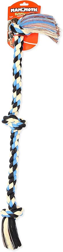 Mammoth Flossy Chews Assorted Color Rope, Premium Cotton-Poly 3 Knot Tug Dog , X-Large