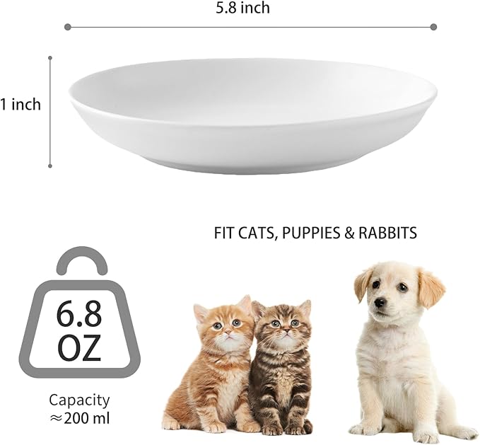 Ceramic Cat Food Bowl Set - 4 Pack Healthy Wide Shallow Cat Dishes Cat Plates for Food and Water, Anti Whisker Fatigue Cat Feeding Bowls for Pet Puppy Kittens, Dishwasher Microwave Safe, 5.8 In, White