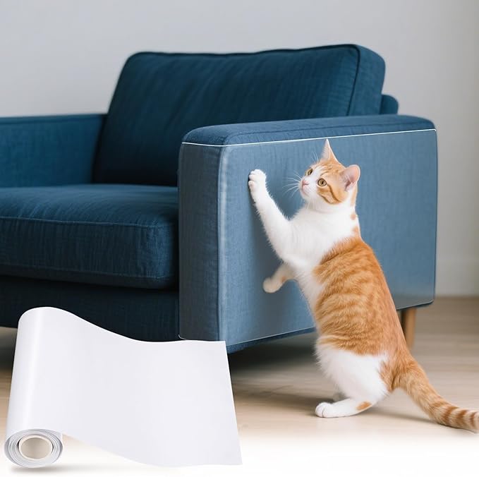 uxcell Anti Scratch Furniture Protector, 2 Rolls 118" x 12" Single-Sided Sticky Couch Protector from Cat Claws, Clear Protectors from Cats Scratching for Sofa Corners, Walls, Doors