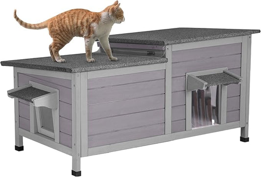 Gutinneen Cat House for Outdoor Cats Feral Kitty Shelter 100% Waterproof for Winter Cat Home with Large Opening Roof,Without Insulation Liner