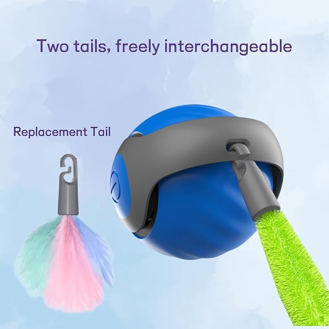 2025 Upgraded Self-Moving Cat Toy Ball with Tail (2-Pack) - Rechargeable Smart Interactive Kitten Toys, 2-Speed Modes, Bite-Resistant Indoor Exercise Toys for Bored Cats (Blue&Orange)