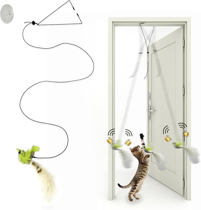 Cat Toys Indoor Hanging Door Retractable Flying Da Bird Cat Toy for Kitten Fun Exercise Interactive String Feather Cat Toys for Hunting Chase (Yellow Silk Finch)