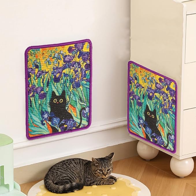 Sisal Cat Scratching Mat – Anti Scratch Furniture Protector for Walls, Couches, Cabinets, Doors & Carpet, 15x11.8 Inch, Shedding-Resistant Cat Scratcher with Hook and Loop Fastener (Flower Field)