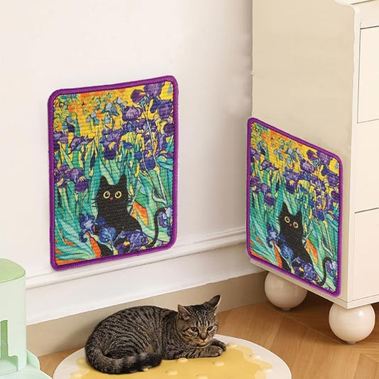 Sisal Cat Scratching Mat – Anti Scratch Furniture Protector for Walls, Couches, Cabinets, Doors & Carpet, 15x11.8 Inch, Shedding-Resistant Cat Scratcher with Hook and Loop Fastener (Flower Field)