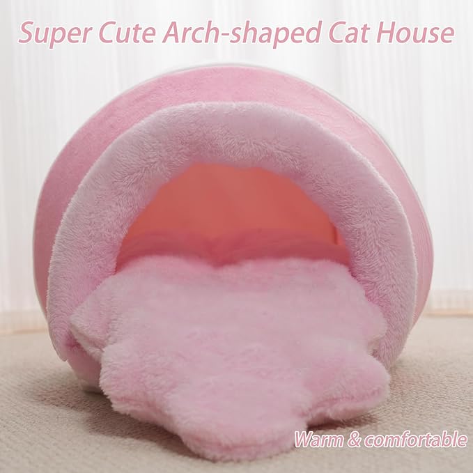 Honey Pot Cat Cave Bed, Soft and Thick Rebound Sponge Pet Nest with Removable & Washable Cushion, Cute Cartoon Design for Small Cats and Breeds - Pink