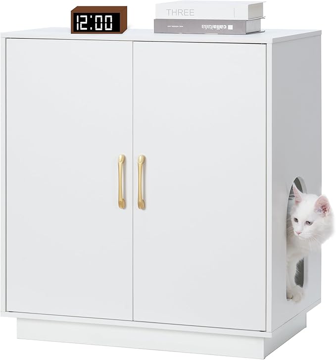 Litter Box Enclosure, 30.9'' High Large Litter Box Furniture, Modern Cat Litter Box Enclosure with Hidden Storage, Side Table, End Table, White GCLB003WT
