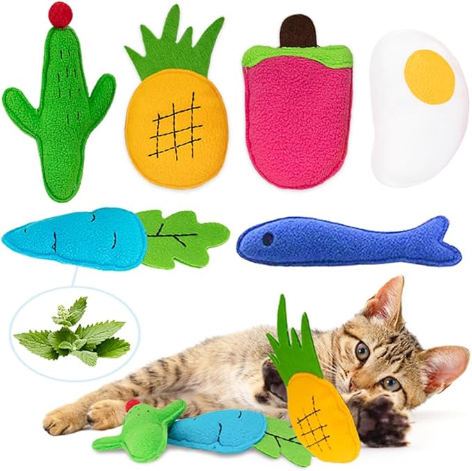 AWOOF Catnip Toys for Indoor Cats, 6 Pack Cat Chew Toys Plush Interactive Cat Kicker Toy for Indoor Kitten Exercise for All Breeds
