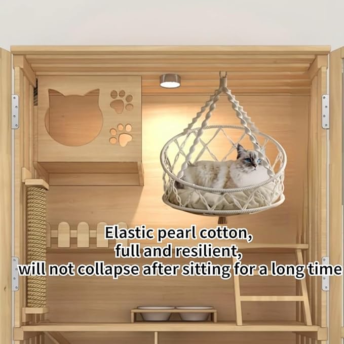 Cat Hammock, Handwoven Hanging Boho Cat Bed for Indoor Outdoor Home Decor for Playing Sleeping Climbing and Lounging with Cushion, Suitable for Cats or Small Dogs Up to 8.8 Lbs