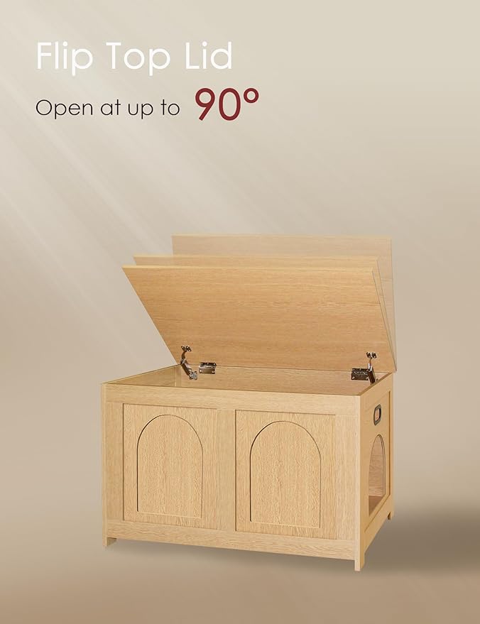 DINZI LVJ Cat Litter Box Enclosure, Flip Top Litter Box Furniture, Farmhouse Hidden Cat Washroom, Wooden Pet House, End Side Table, 31.5" L x 19.7" W x 19.7" H, Sturdy and Easy to Assemble, Natural
