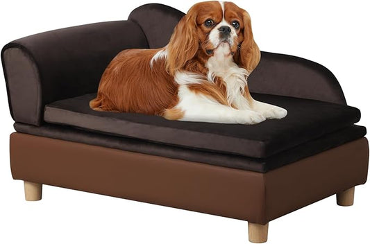 Pet Bed Sofa, Puppy Bed with Storage, Small Dog Couch with Removable & Washable Cushion, Comfy Pet Couch Bed for Cats & Puppy (Brown)