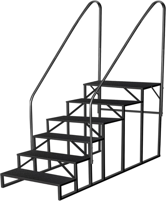 RV Stairs 6 Step Ladder, RV Steps Anti-Slip, Hot Tub Steps with Handrail, 660 lbs RV Ladder for 5th Wheel RV, Mobile Home Stairs(2handrails)