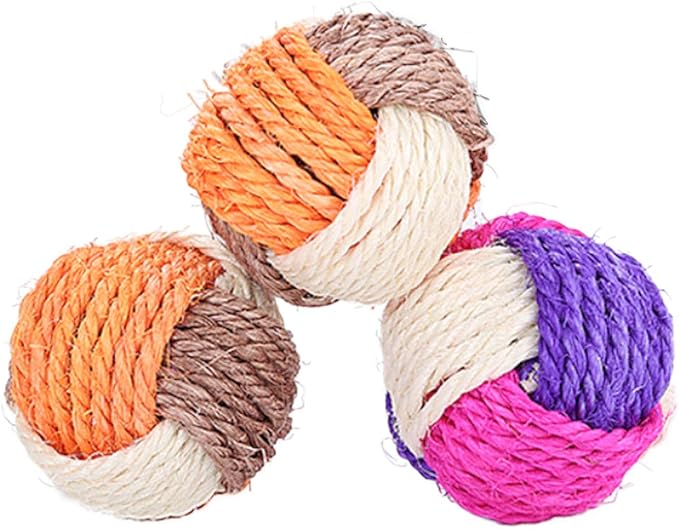 6Pcs Cat Toy Sisal Ball Pet Scratching Ball Chew Eco-Friendly Toy Pets Interactive Toy Bite and Wear Resistant(Random Color)