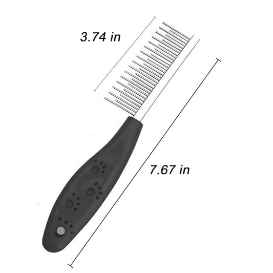 Dog or Cat Comb Grooming with Short and Long Teeth Dematting Knots Tangles Remover Combs Detangler Tool Suitable for Dogs Cats Poodle HorseStainless Steel Pin (Black)