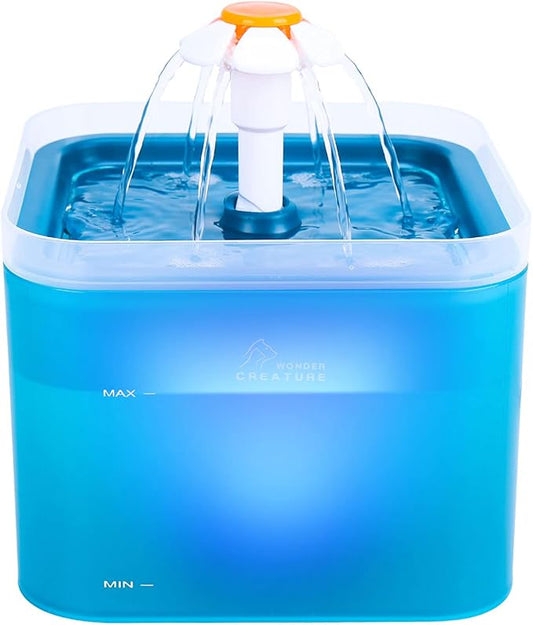 Cat Water Fountain, 67oz/2L Automatic Cat Drinking Fountain, Pet Water Dispenser with LED Light and Filter for Cats and Small Dogs (Green)