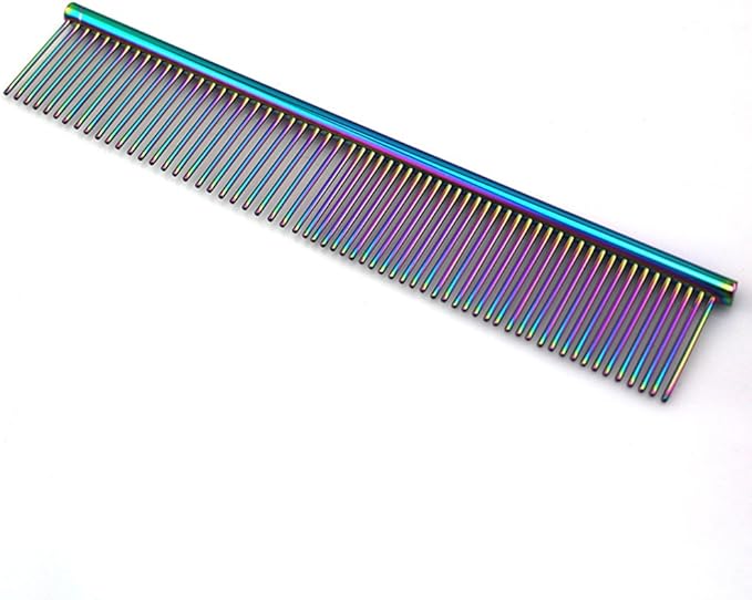 ZoCr Stainless Steel Pet Comb for Dogs Cats, Pet Grooming Comb with Different Spaced Rounded Teeth (Colorful)