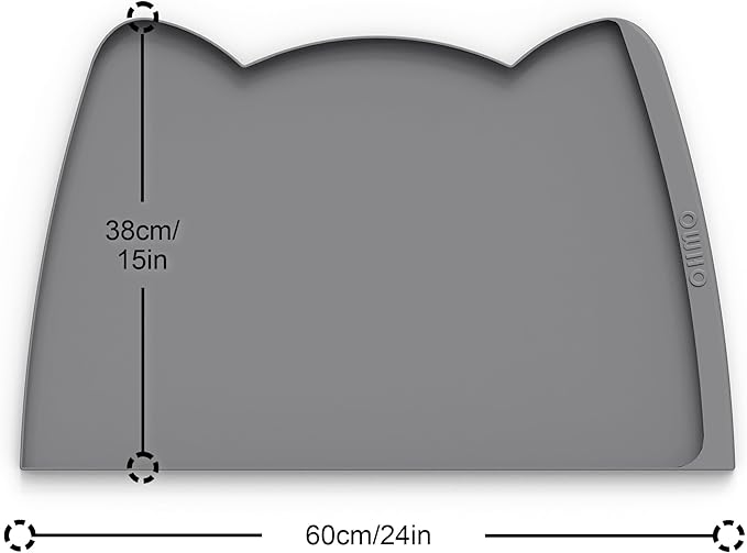 OHMO Dog Food Mat(Dark Grey, 24 * 15'') w/Residue Collection Pocket Silicone Pet Feeding Mat for Floor High Edges Anti Spills Waterproof Cat Water Bowl Tray, Easy Clean Placemat