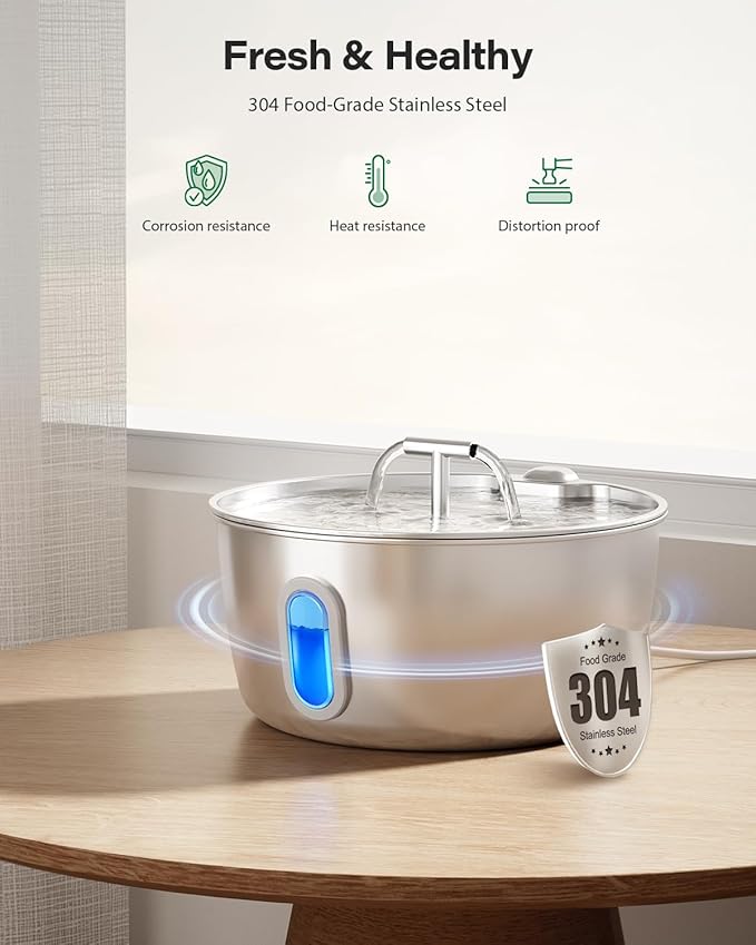 Cat Water Fountain Stainless Steel - 3.2L/108oz Pet Water Fountain for Cats Indoor - Automatic Pet Watering Dispenser (4 Filters)