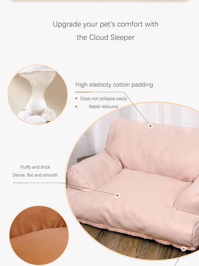 Pet Sofa Bed, Vintage Cat Dog Faux Leather Sofa with Non-Slip Bottom for Dogs Cats (Grey, Large)