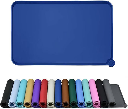 Waterproof Pet Feeding Mat with High Raised Edges, Heavier and Thicker Placemats for Cat Dog Water Bowl with BPA Free, Dogs Cats Food Mats for Messy Drinkers to Prevent Spill and Protect Floors