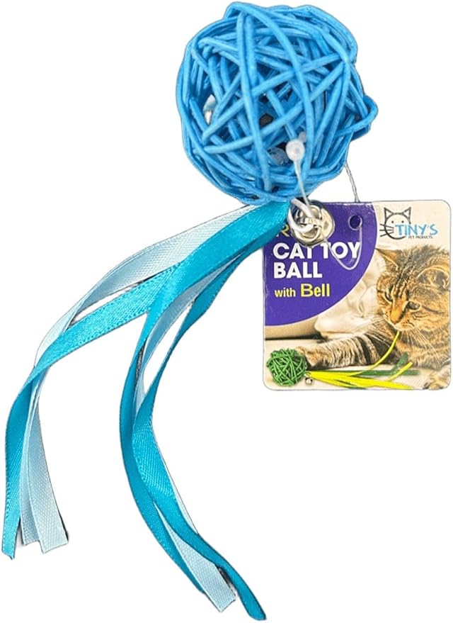 10 Pack Rattan Ball Cat Toy, Pet Friendly, Safe and Fun for Your Cat, Encouraging Pouncing, Batting and Chasing with Unique Texture for Mental Stimulation and Physical Exercise, Bulk, Blue