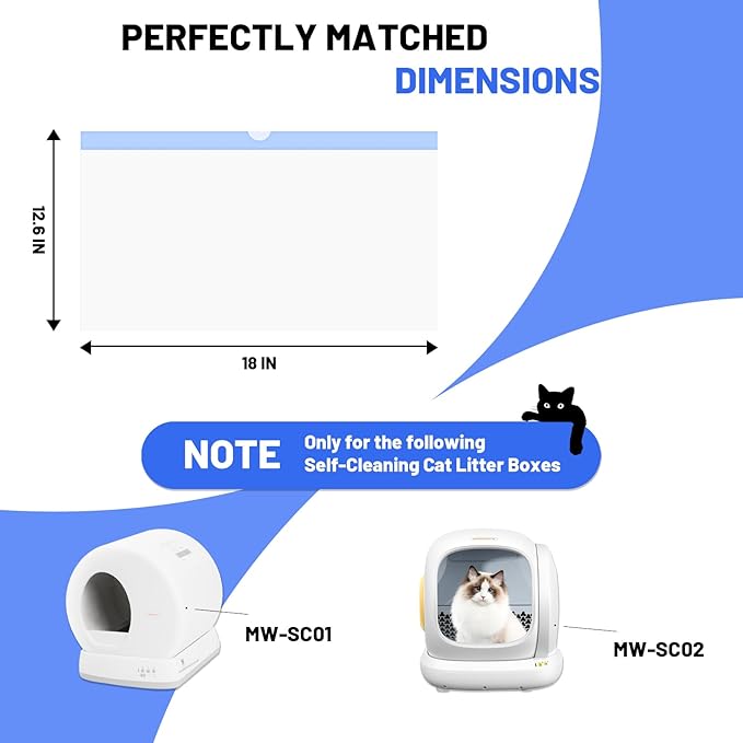 120 Count Extra Large Cat Litter Box Liners, Cat Litter Waste Receptacles Bags for MeoWant MW-SC01/MW-SC02/MW-LR01 Self-Cleaning Litter Box