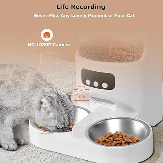 Automatic Cat Feeder with Camera for 2 Cats,1080P HD Video Night Vision Pet Feeder Food Dispenser, 5G&2.4GHz WiFi Pet Feeder with 2 Way Audio,Smart App Control 4L Pet Dry Food Dispenser for Cat/Dogs