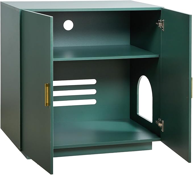VEVOR Cat Litter Box Enclosure, 31.5 in Hidden Litter Box Cabinet, Wooden Indoor Cat Washroom with Ventilated Holes, Double-Door Kitty Pet House Furniture, End Side Table Fit Most Litterboxes