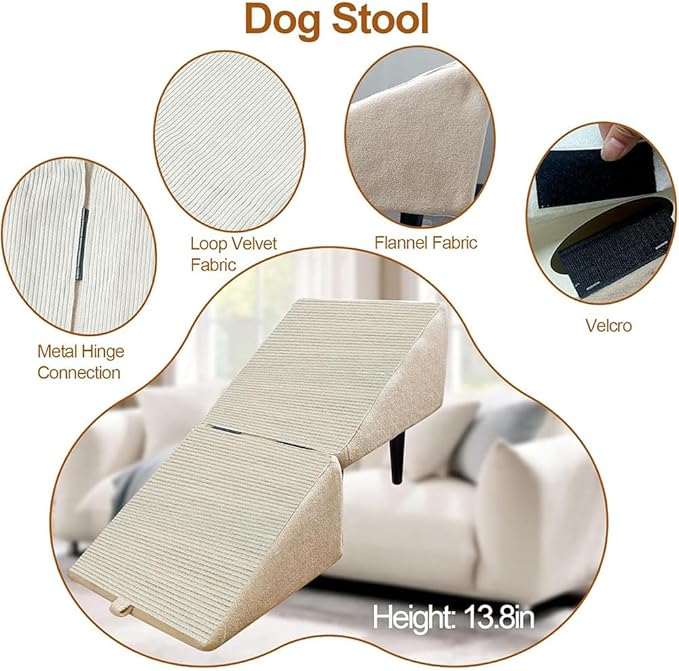 Split Ottoman Dog Ramp, 2-in-1 Lightweight Folding Stairs and Ottomans, Bed Couch & Car Ramps with Durable Non-Slip Waterproof Fabric Cover for Dogs Cats Or Pets Footrest (Khaki, 30 * 30 * 35cm)