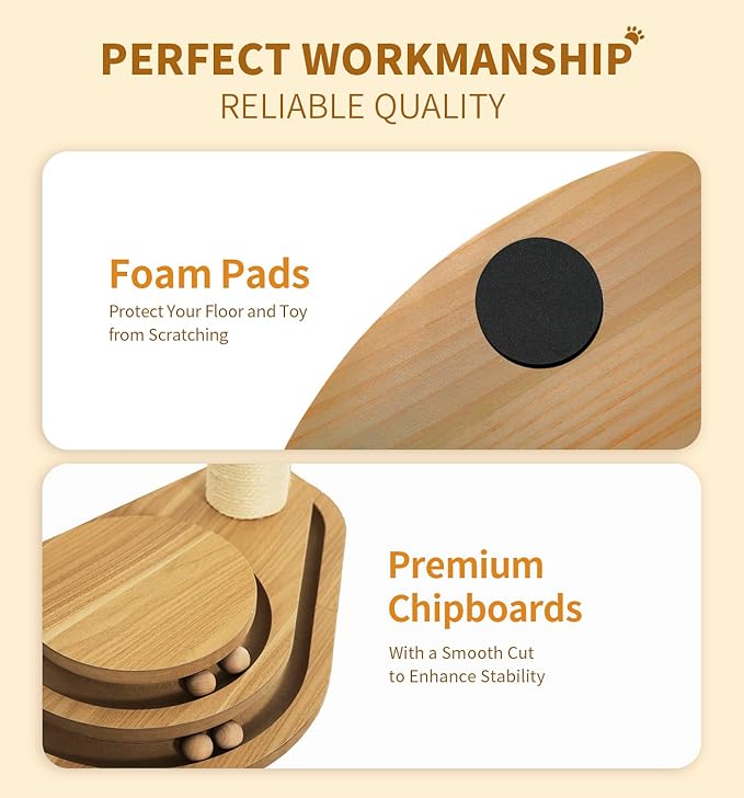 Made4Pets Cat Scratching Post Cat Scratcher Kitten Toys for Indoor Cats Wooden Ball Track Two-Layer Modern Sisal 32" Tall Scratch Post Interactive Toy with Dangling Ball Large Size