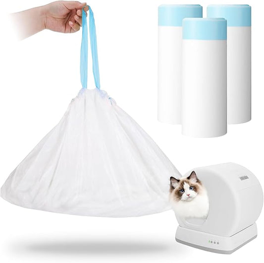 60 Count Self-Cleaning Cat Litter Box Liners Bag Compatible with Meowant MW-SC01/MW-SC02/MW-LR01, Heavy Duty Thick Drawstring Replacement Cat Litter Bags Self Cleaning Litter Box Bags 22 * 13"